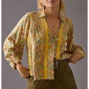 Anthropologie Pilcro Yellow Floral Top XS